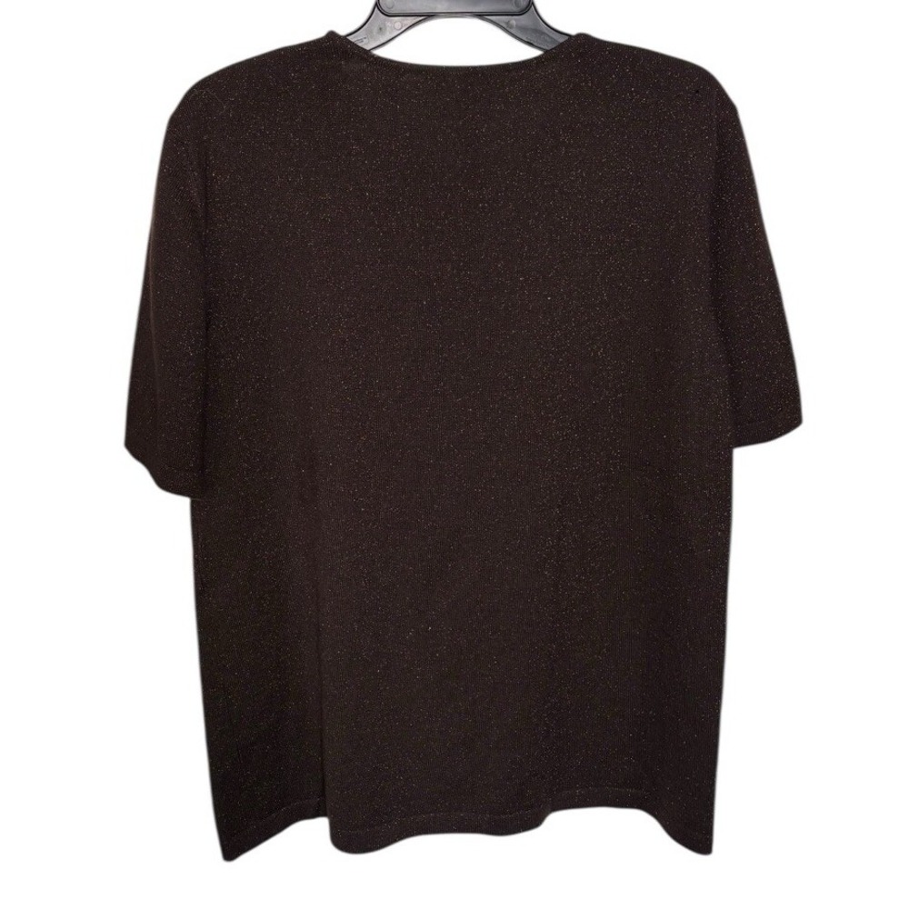 Vintage Escada Margaretha Ley Wool Blend Short‎ Sleeve Top Brown Glitter Sz 42/L - Picture 4 of 4